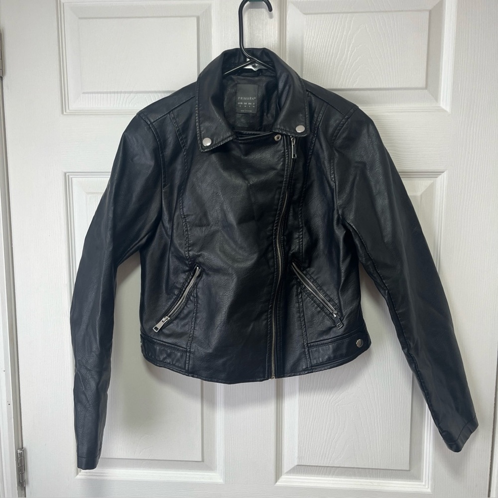 Primark Women’s Black Full Zip Faux Leather Motorcycle Biker Jacket Size 8